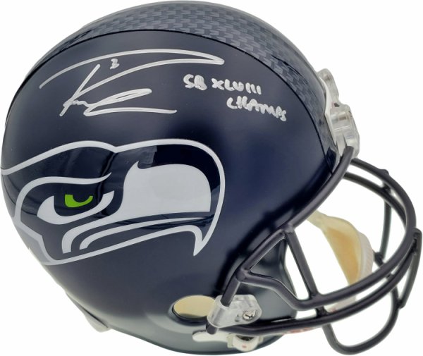 Russell Wilson Autographed Signed Seattle Seahawks Full Size Replica Helmet "Sb Xlviii Champs" In Silver Rw Holo #72373 