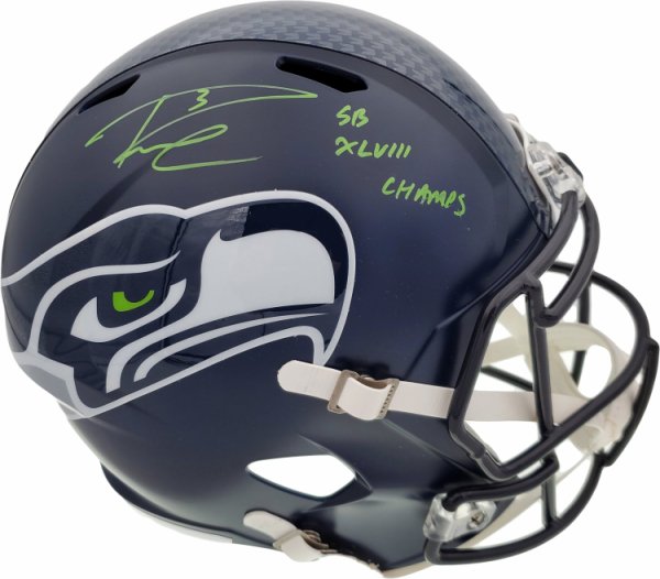 Russell Wilson Autographed Signed Seattle Seahawks Full Size Replica Speed Helmet "Sb Xlviii Champs" In Green Rw Holo #94267 