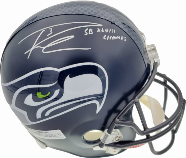 Russell Wilson Autographed Signed Seattle Seahawks Super Bowl Full Size Replica Helmet "Sb Xlviii Champs" In Silver Rw Holo #72351 
