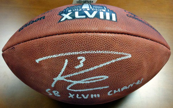 Russell Wilson Autographed Signed Super Bowl Leather Football Seattle Seahawks "Sb Xlviii Champs" Rw Holo #72353 