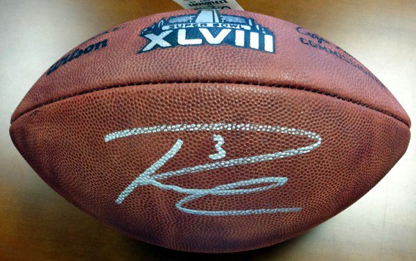 Russell Wilson Autographed Super Bowl Leather Football Seattle Seahawks Rw Holo #72352