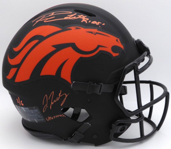 Russell Wilson & Jerry Jeudy Autographed Signed Black Eclipse Full Size Authentic Helmet Denver Broncos "Let's Ride & Uncommon" Le #1/6 Fanatics Holo #Ql84418428 