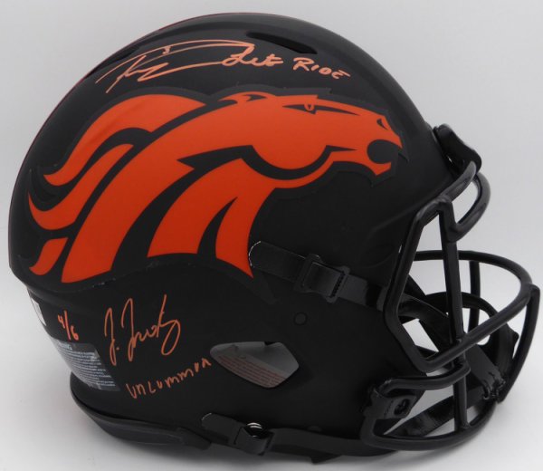 Russell Wilson & Jerry Jeudy Autographed Signed Black Eclipse Full Size Authentic Helmet Denver Broncos "Let's Ride & Uncommon" Le #4/6 Fanatics Holo #Dq16478304 