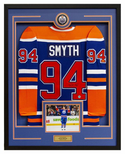Ryan Smyth Autographed Signed Edmonton Oilers Puck Logo 36x44 Jersey Frame