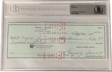Sam Snead PGA/Golf 3x8 Bank Check Autographed Signed In Blue Beckett BAS #0010734630 