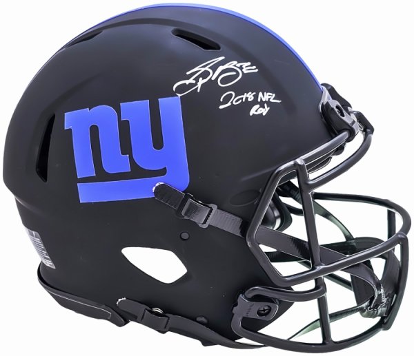Saquon Barkley Autographed Signed New York Giants Eclipse Black Full Size Authentic Speed Helmet "2018 NFL Roy" Beckett Beckett Witness #214934 