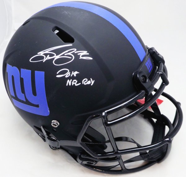 Saquon Barkley Autographed Signed New York Giants Eclipse Black Full Size Authentic Speed Helmet "2018 NFL Roy" Beckett Beckett Witness #Wq04042 