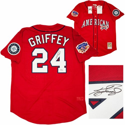 Seattle Mariners Ken Griffey Jr. Autographed Signed Red Authentic Mitchell & Ness 1997 All Star Game Jersey Size Xl Jackie Robinson Patch Beckett Beckett Witness #212470 