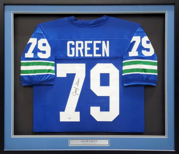 Seattle Seahawks Jacob Green Autographed Framed Blue Jersey Mcs Holo #200921