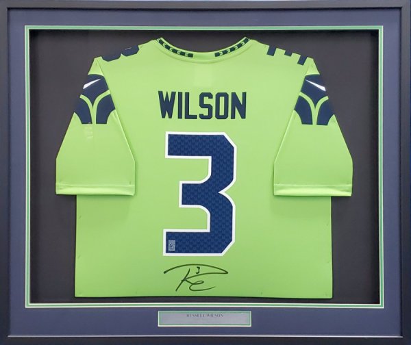 Seattle Seahawks Russell Wilson Autographed Signed Action Green Nike Framed Jersey Rw Holo #185764 