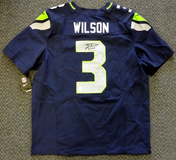 Seattle Seahawks Russell Wilson Autographed Signed Blue Nike Elite Jersey Size 52 Rw Holo #60977 
