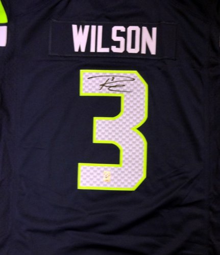 Seattle Seahawks Russell Wilson Autographed Signed Blue Nike Twill Jersey Size Xxl Rw Holo #71432 