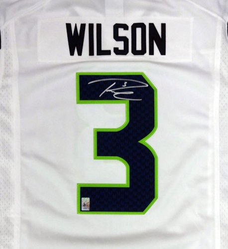 Seattle Seahawks Russell Wilson Autographed Signed White Nike Twill Jersey Size L Rw Holo #90927 