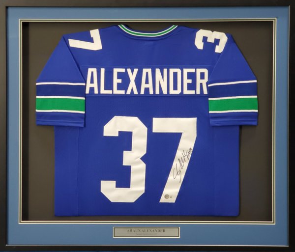 Seattle Seahawks Shaun Alexander Autographed Framed Blue Jersey Beckett Beckett