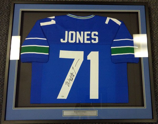 Seattle Seahawks Walter Jones Autographed Framed Blue Jersey Mcs Holo #90485