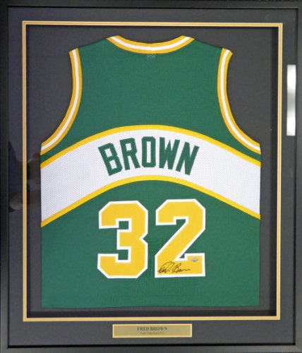 Seattle Sonics "Downtown" Fred Brown Autographed Framed Green Jersey Mcs Holo #107766