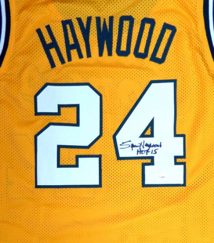 Seattle Sonics Spencer Haywood Autographed Gold Jersey "HOF 15" Mcs Holo #104223