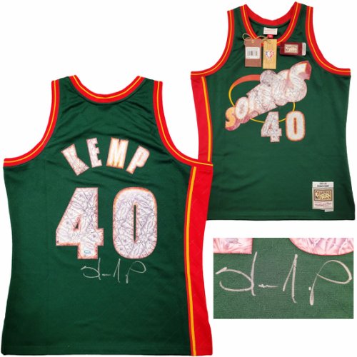 Seattle Supersonics Shawn Kemp Autographed Signed Green Authentic Mitchell & Ness Hardwood Classics Swingman Jersey NBA Top 75 Size L Mcs Holo #203426 