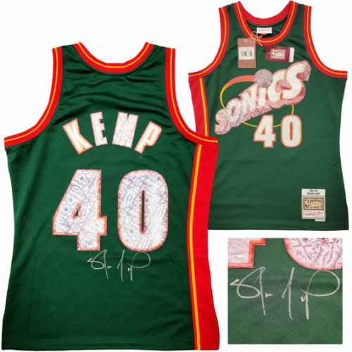 Seattle Supersonics Shawn Kemp Autographed Signed Green Authentic Mitchell & Ness Hardwood Classics Swingman Jersey NBA Top 75 Size M Mcs Holo #203425 