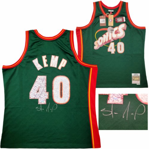 Seattle Supersonics Shawn Kemp Autographed Signed Green Authentic Mitchell & Ness Hardwood Classics Swingman Jersey NBA Top 75 Size Xxl Mcs Holo #203428 