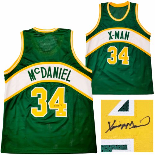 Seattle Supersonics Xavier Mcdaniel Autographed Green Jersey Mcs Holo #202418