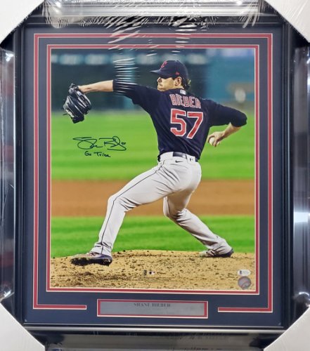 Shane Bieber Autographed Signed Framed 16X20 Photo Cleveland Indians "Go Tribe" Beckett Beckett 