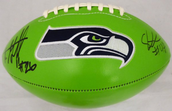 Shaquem & Shaquill Griffin Autographed Seattle Seahawks Green Logo Football Mcs Holo #178326