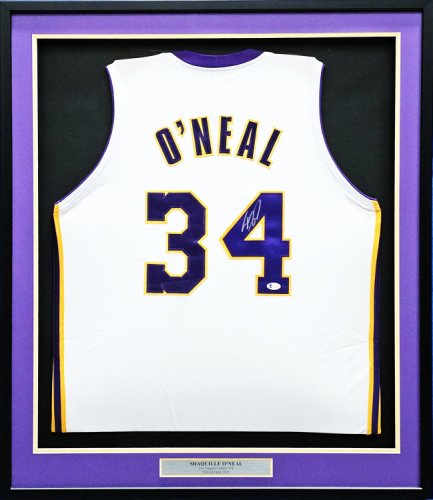 Lakers Shaquille O'Neal Signed Black M&N 96-97 HWC Swingman Framed Jersey  BAS W
