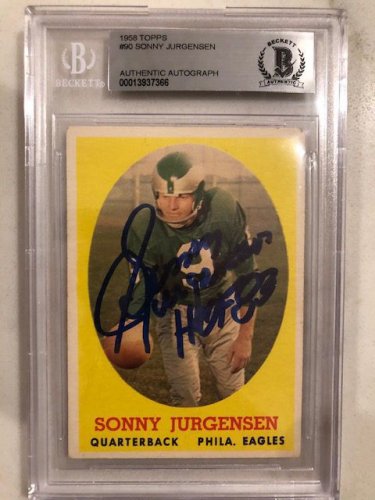 Sonny Jurgensen Autographed Signed 1958 Topps Rookie Card #90 Beckett Slabbed - Autographs