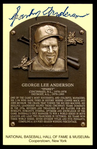 Sparky Anderson Autographed Hall Of Fame HOF Plaque Postcard Cincinnati Reds #230474
