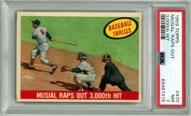 Stan Musial 1959 Topps Raps Out 3000th Hit Baseball Card #470- PSA
