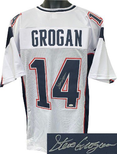 Steve Grogan Signed New England Throwback White Football Jersey (JSA) — RSA