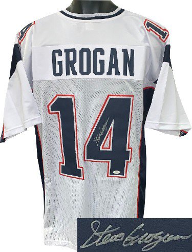 Steve Grogan Autographed Signed White TB Custom Stitched Pro Style Football Jersey XL- JSA Witnessed 