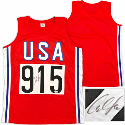 Team Usa Carl Lewis Autographed Signed Red, White And Blue Jersey Beckett Beckett Witness #227966 