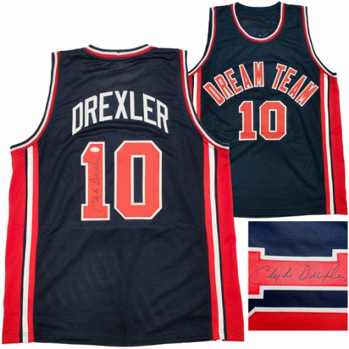 Team Usa Clyde Drexler Autographed Blue Jersey JSA