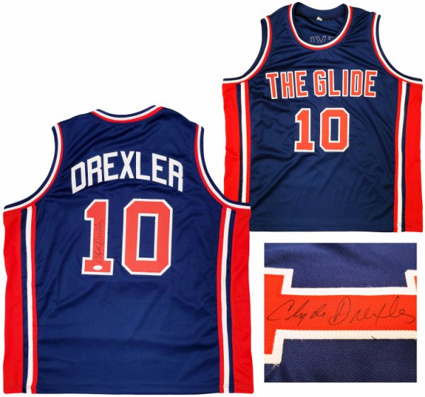 Team Usa Clyde Drexler Autographed Blue Jersey The Glide JSA