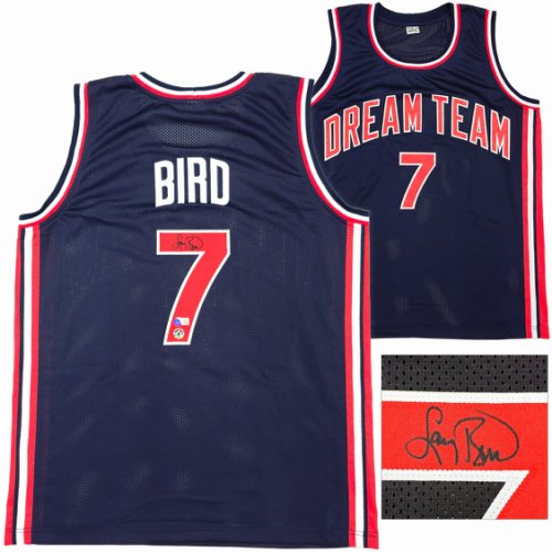 Team Usa Larry Bird Autographed Signed Blue Basketball Jersey Beckett Beckett Qr #228094 