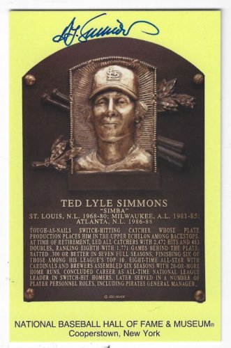Ted Simmons Autographed Signed Hall Of Fame Gold Plaque MLB Hologram - Autographs