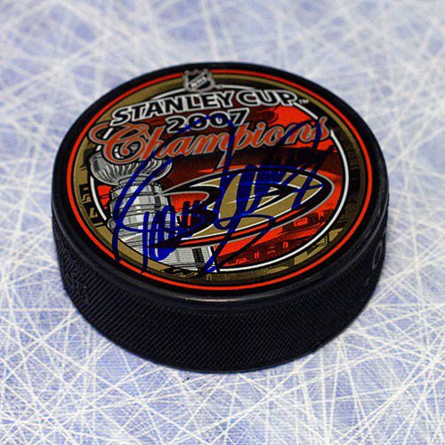 Teemu Selanne Autographed Anaheim Ducks Puck with Slap Shot Curve Display