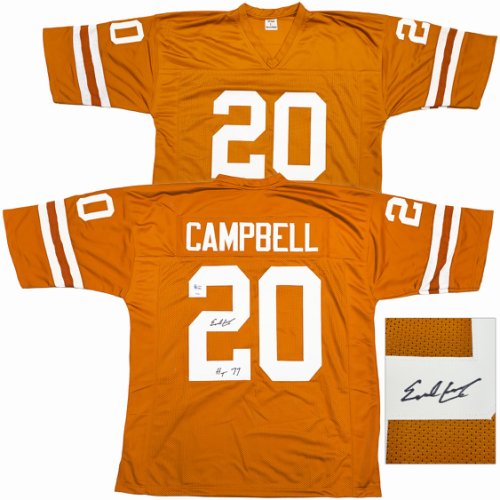 Texas Longhorns Earl Campbell Autographed Orange Jersey "Ht 77" JSA