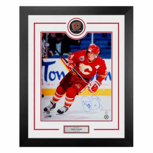 Theo Fleury Autographed Signed Calgary Flames Puck Logo 26x32 Frame