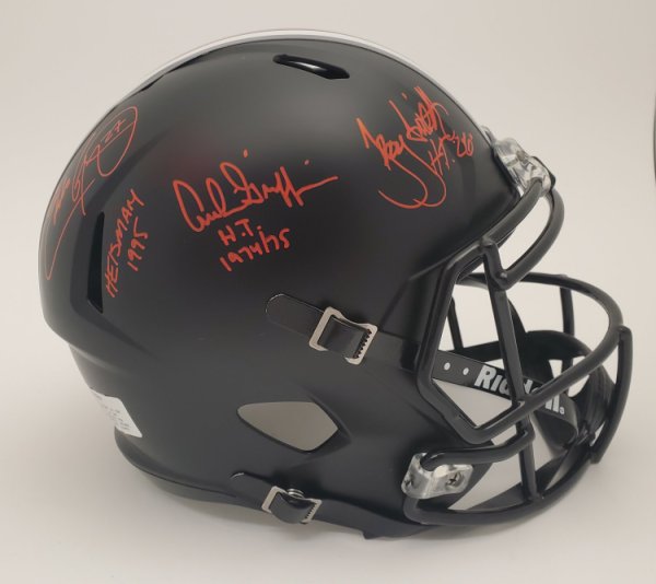 Three Heisman Ohio State Buckeyes Autographed Eclipse Replica Helmet (Red) Autographed Signed by Eddie George, Archie Griffin, Troy Smith - JSA Authentic 