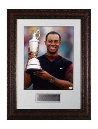 Tiger Woods 2005 British Open at St. Andrews Holding Trophy 16X20 Photo Premium Leather Framing 