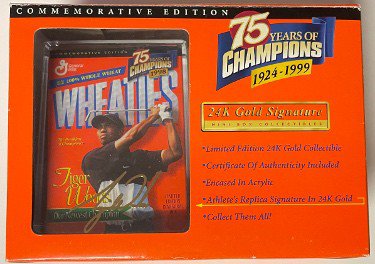 Tiger Woods Mini Wheaties 24 Kt Gold Signature Commemorative Edition 75 Yrs of Champions 1924-1999 With Case