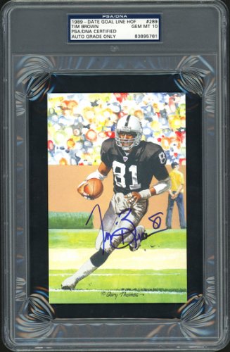 Tim Brown Autographed Signed Goal Line Art Postcard #289 Los Angeles Raiders Gem Mint 10 PSA/DNA 