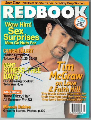 Tim McGraw Autographed Signed Redbook Full Magazine August 2003 cover stain- JSA #DD63024 (no label) 