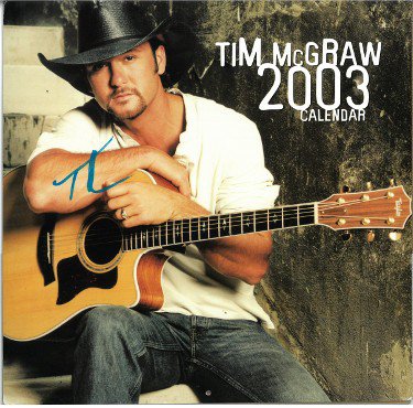 Tim McGraw signed 2003 12x12 Full Calendar imperfection- JSA #GG38476
