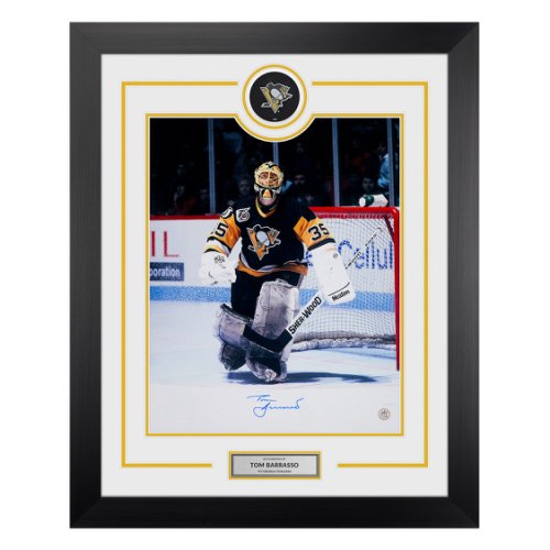 Tom Barrasso Autographed Signed Pittsburgh Penguins Puck Logo 26x32 Frame