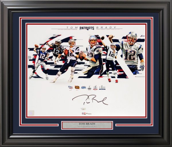 Tom Brady Autographed Signed Framed 16X20 Photo New England Patriots Super Bowl Collage Fanatics Holo #206954 