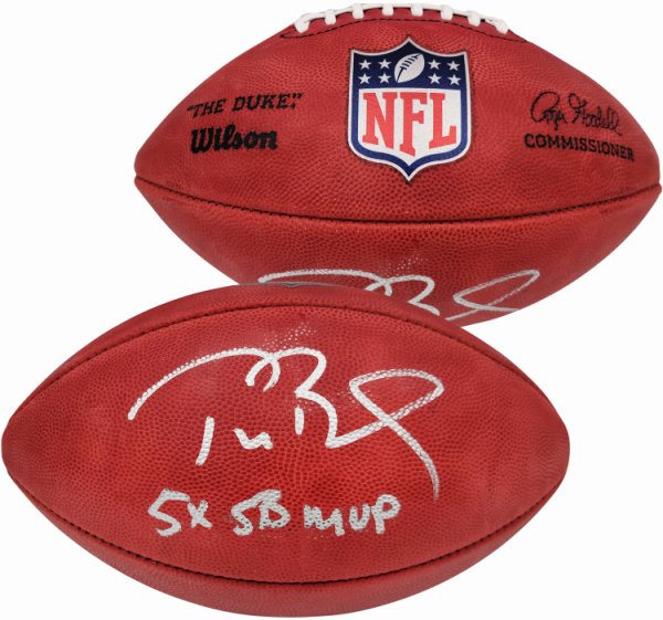 Tom Brady Autographed Signed Official NFL Leather Football New England Patriots "5X Sb MVP" Fanatics Holo #202366 